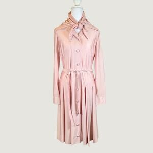 Vintage‎ Alfred Werber Dress Pink Long Sleeve Button Front Scarf Belted 70s Mod